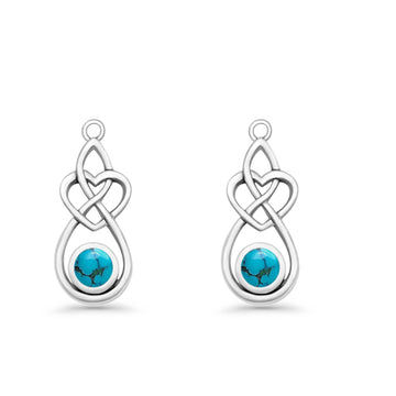 Round Turquoise Celtic Knot Heart Fishhook Earring 925 Sterling Silver